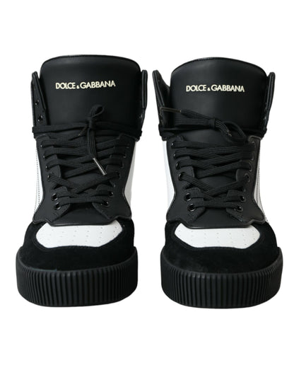 Black White Leather Miami High Top Sneakers Shoes