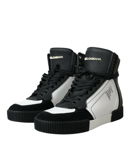 Black White Leather Miami High Top Sneakers Shoes