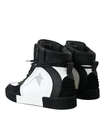 Black White Leather Miami High Top Sneakers Shoes