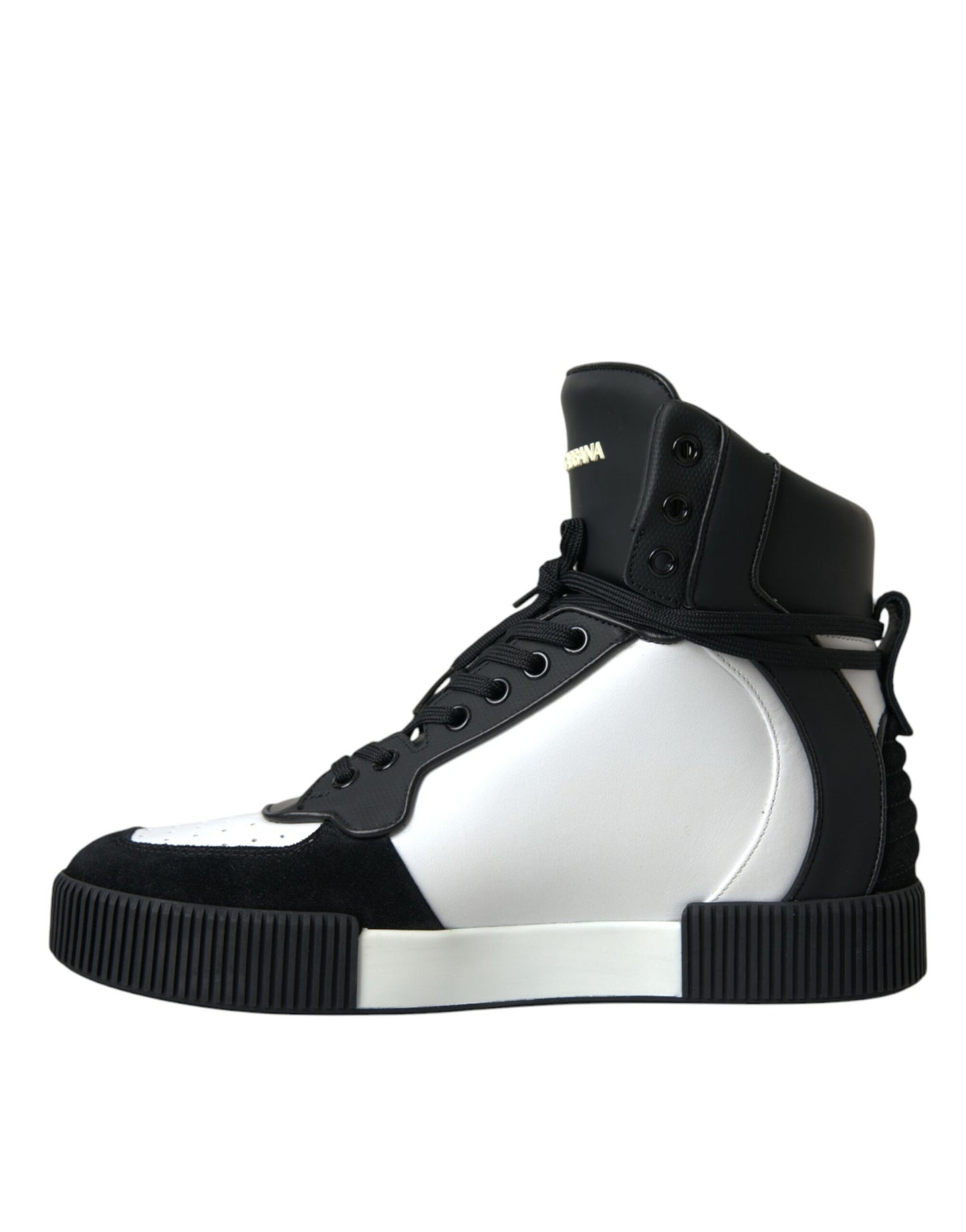 Black White Leather Miami High Top Sneakers Shoes