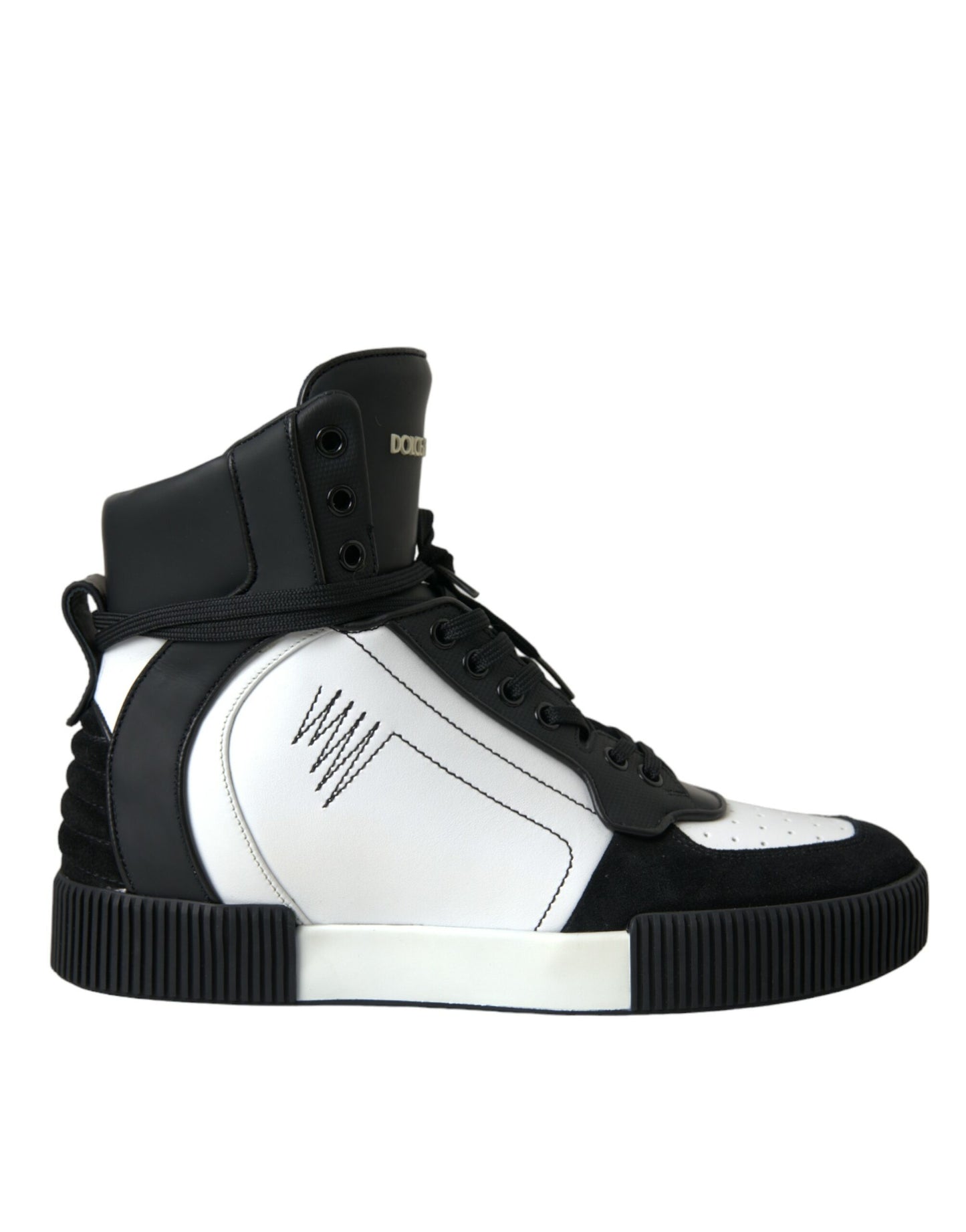 Black White Leather Miami High Top Sneakers Shoes