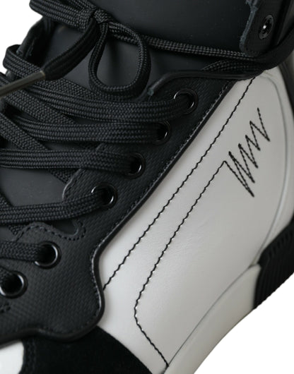 Black White Leather Miami High Top Sneakers Shoes