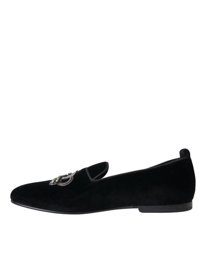 Black Velvet Crystal Crown Men Loafers Shoes