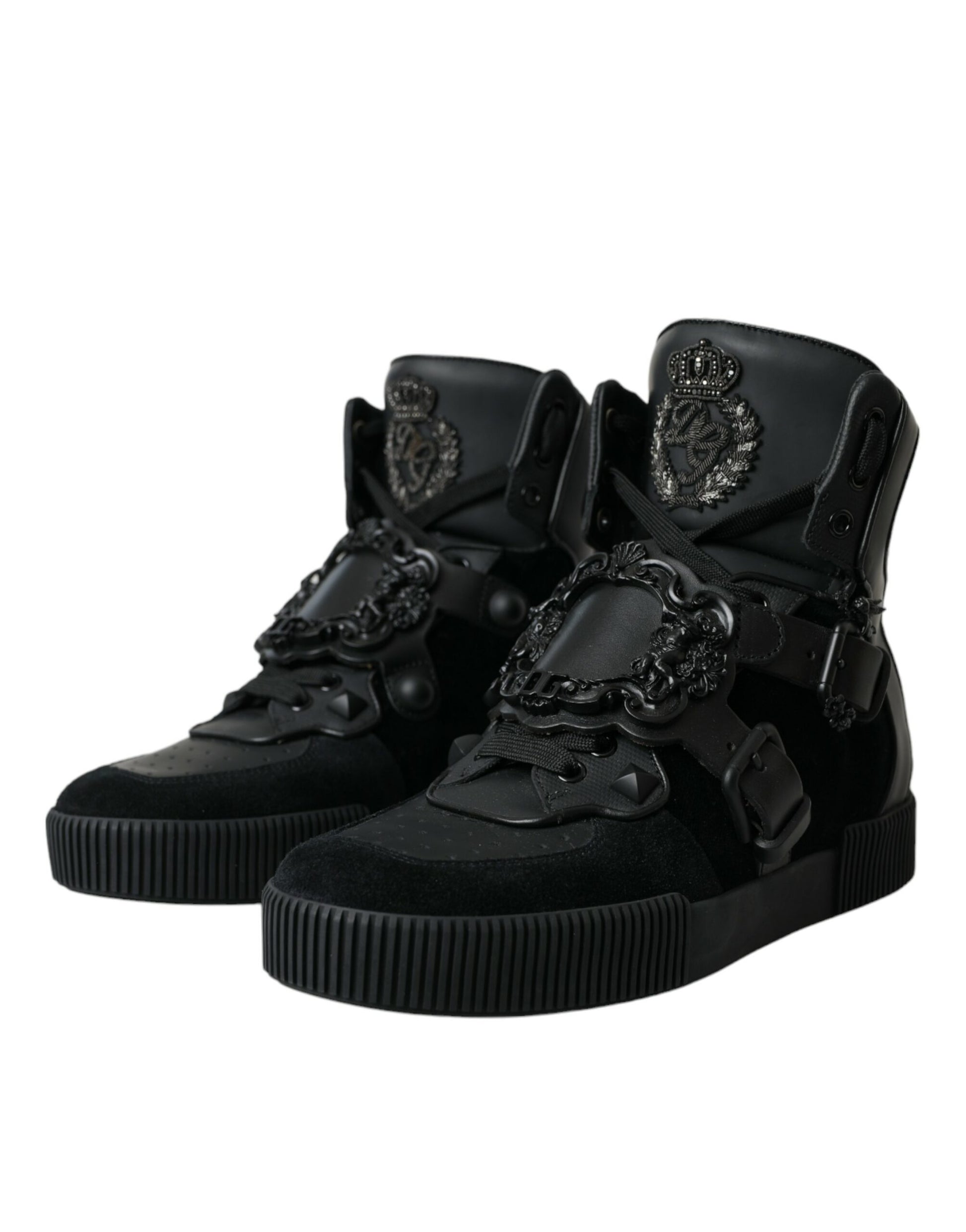 Black Logo Leather Miami High Top Sneakers Shoes