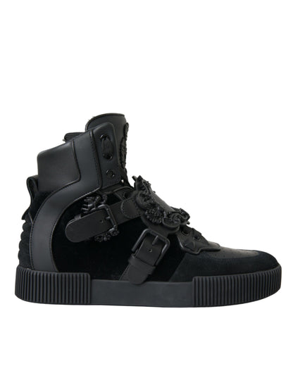 Black Logo Leather Miami High Top Sneakers Shoes