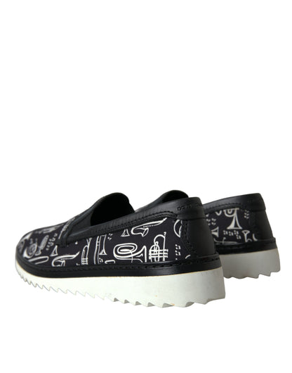 Black Instrument Print Slip On Loafers Shoes