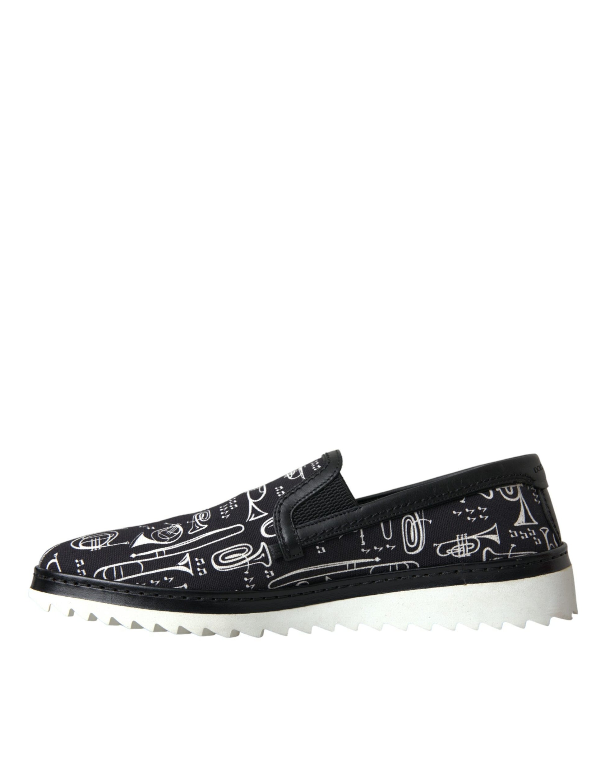 Black Instrument Print Slip On Loafers Shoes