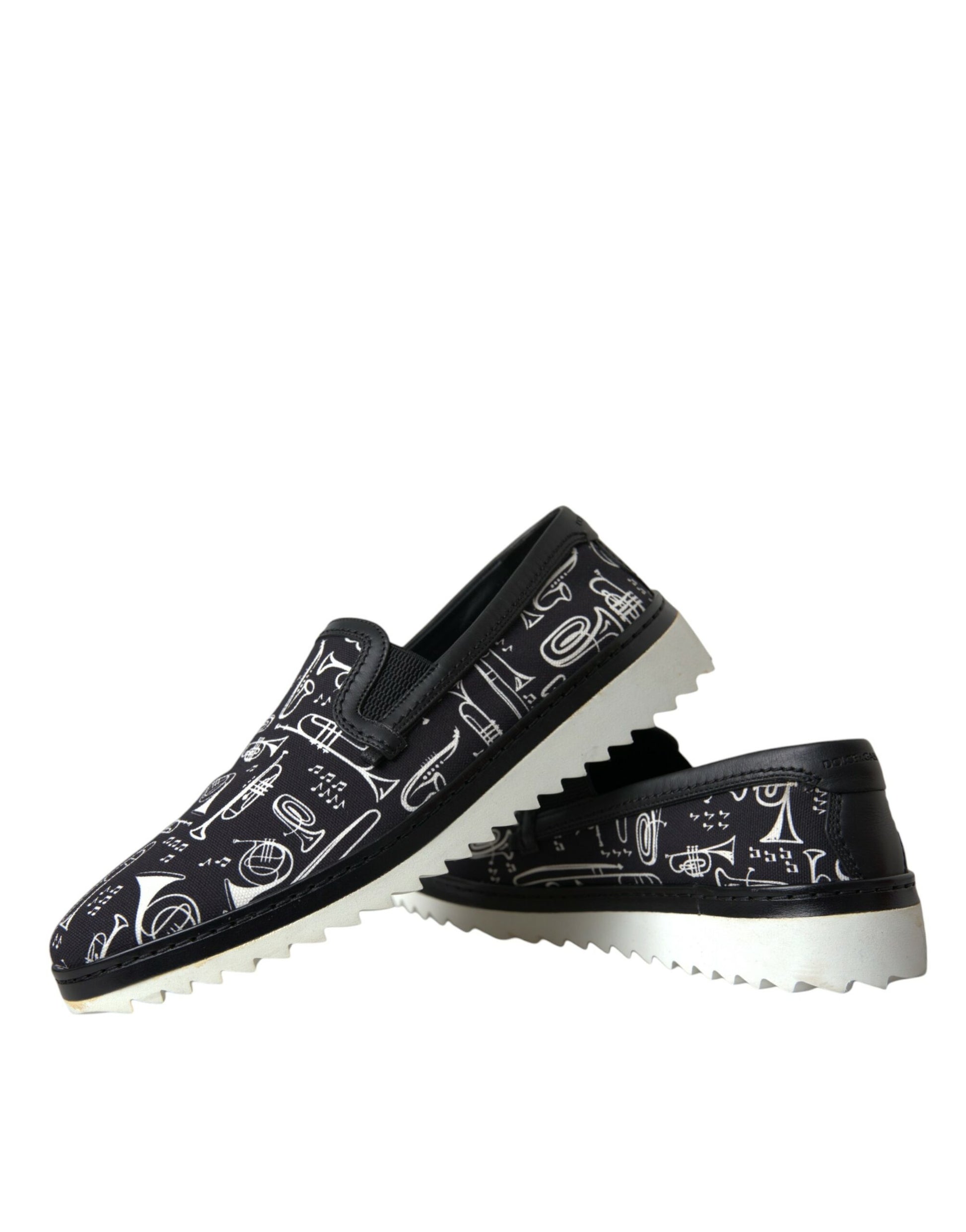 Black Instrument Print Slip On Loafers Shoes