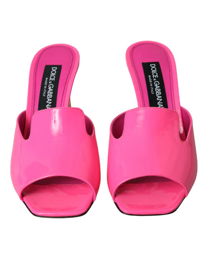 Neon Pink Leather Logo Heels Sandals Shoes