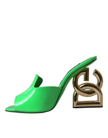 Neon Green Leather Logo Heels Sandals Shoes