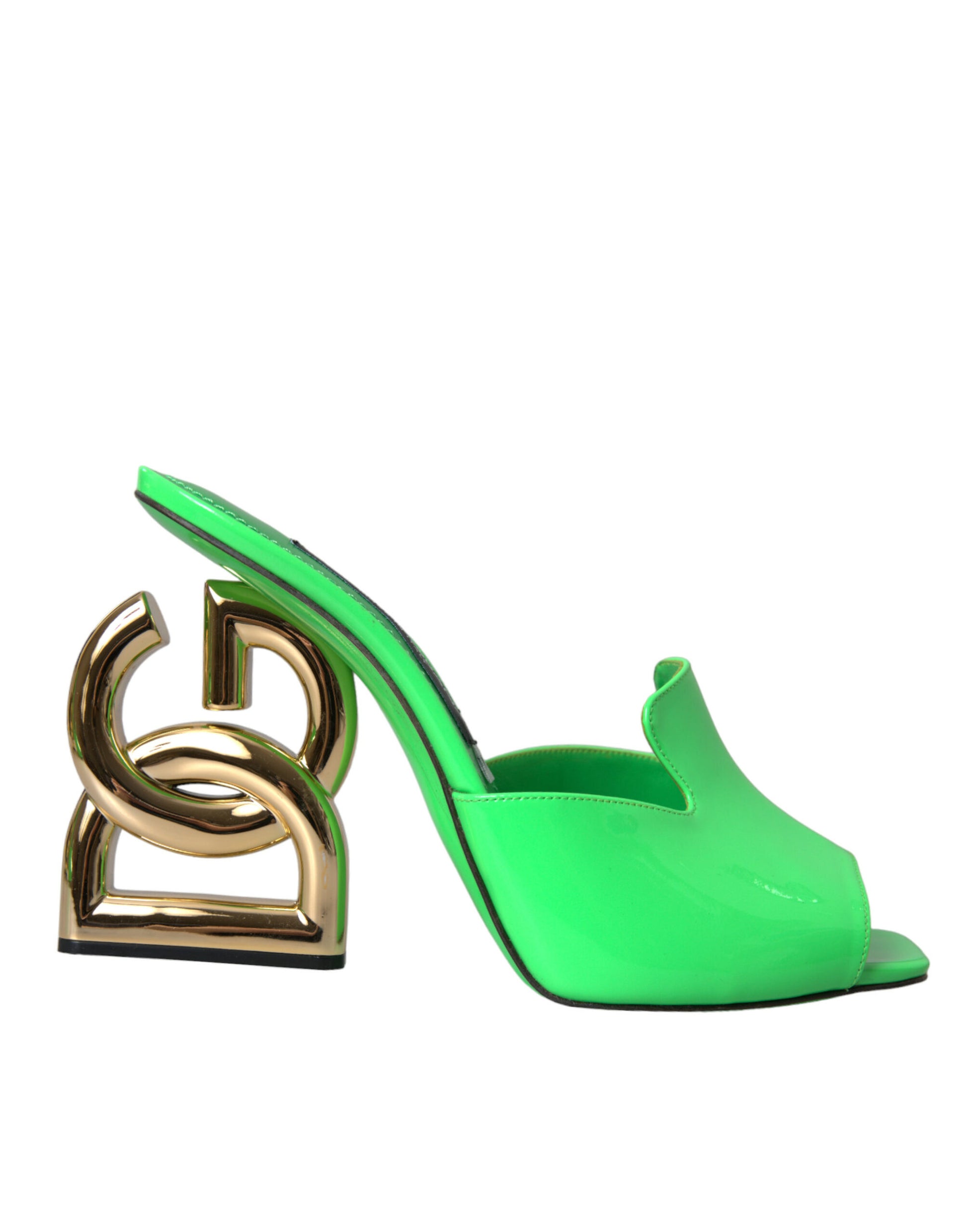 Neon Green Leather Logo Heels Sandals Shoes