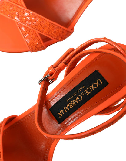 Orange Sequin Ankle Strap Sandals Shoes