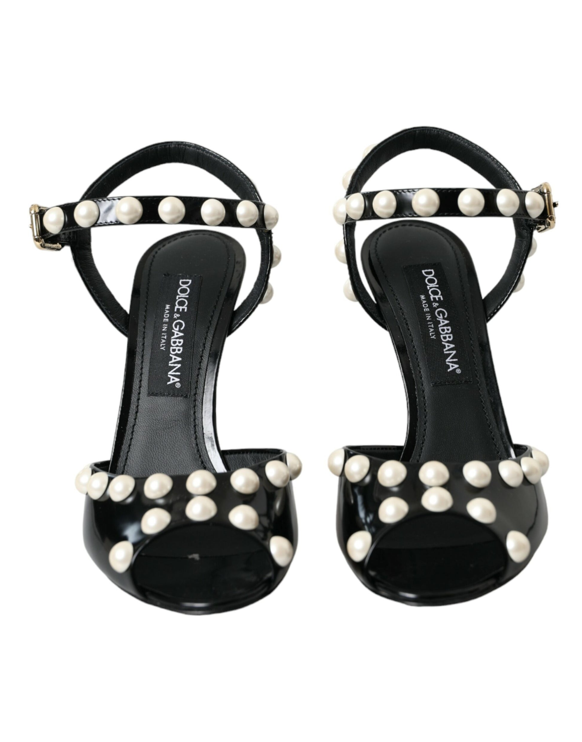 Black Embellished Leather Sandals Heels Shoes