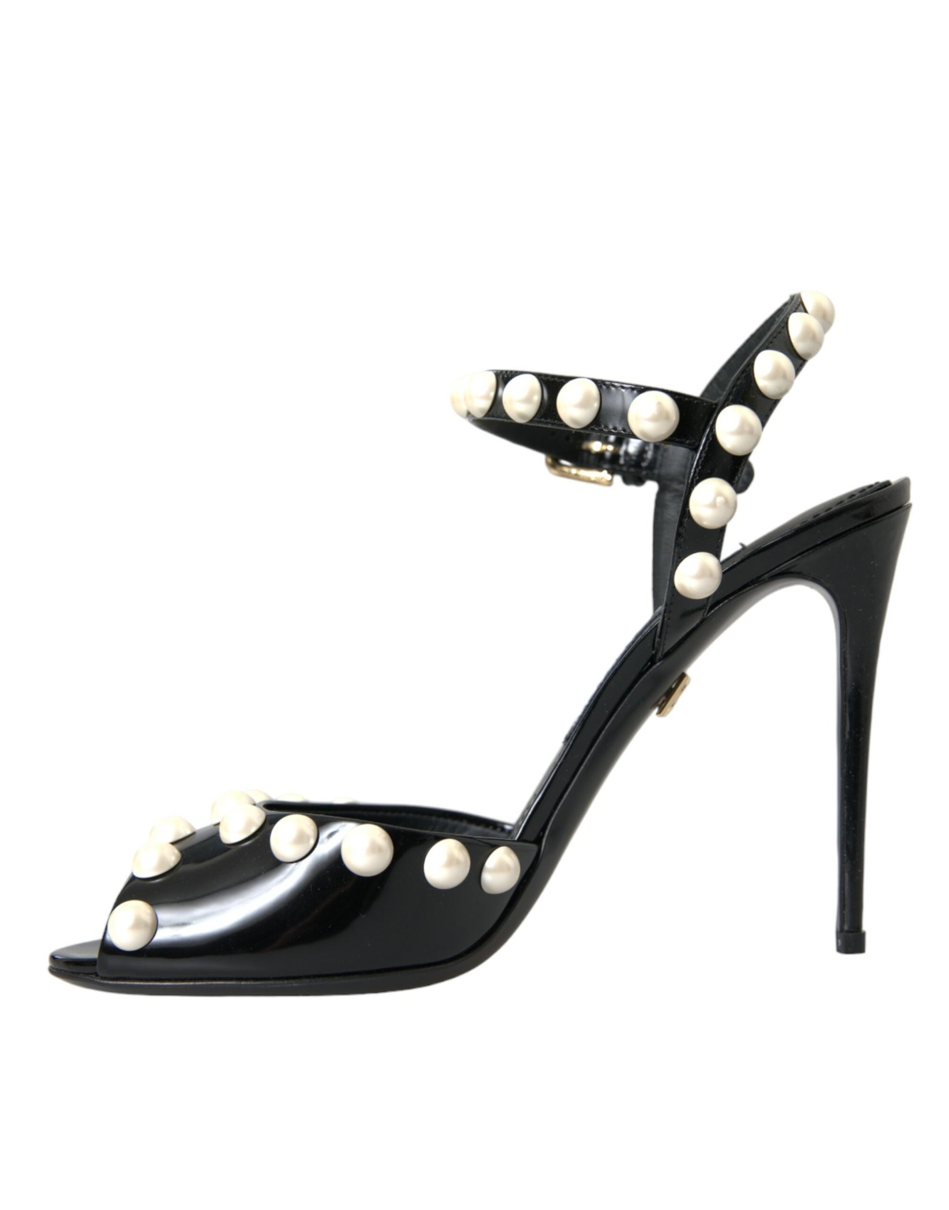 Black Embellished Leather Sandals Heels Shoes