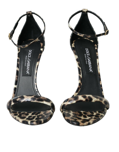 Brown Leopard Leather Heels Sandals Shoes