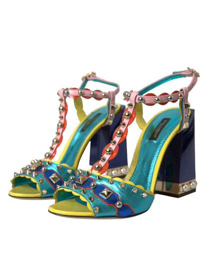 Multicolor Studded Leather Sandals Shoes