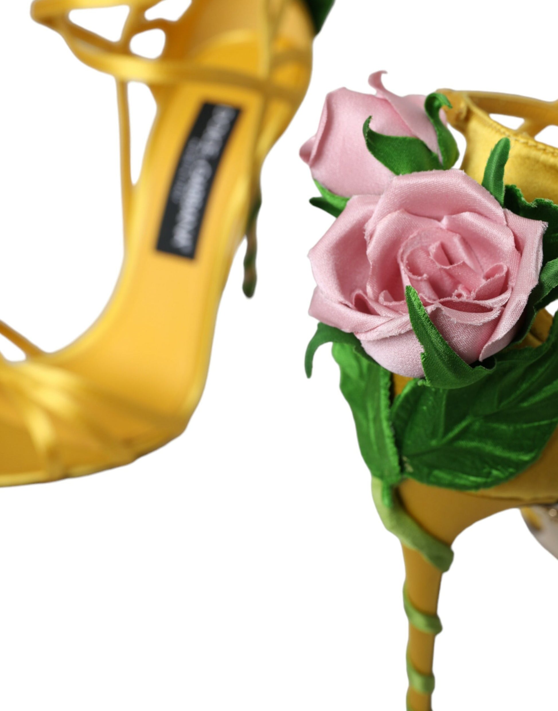 Yellow Flower Satin Heels Sandals Shoes