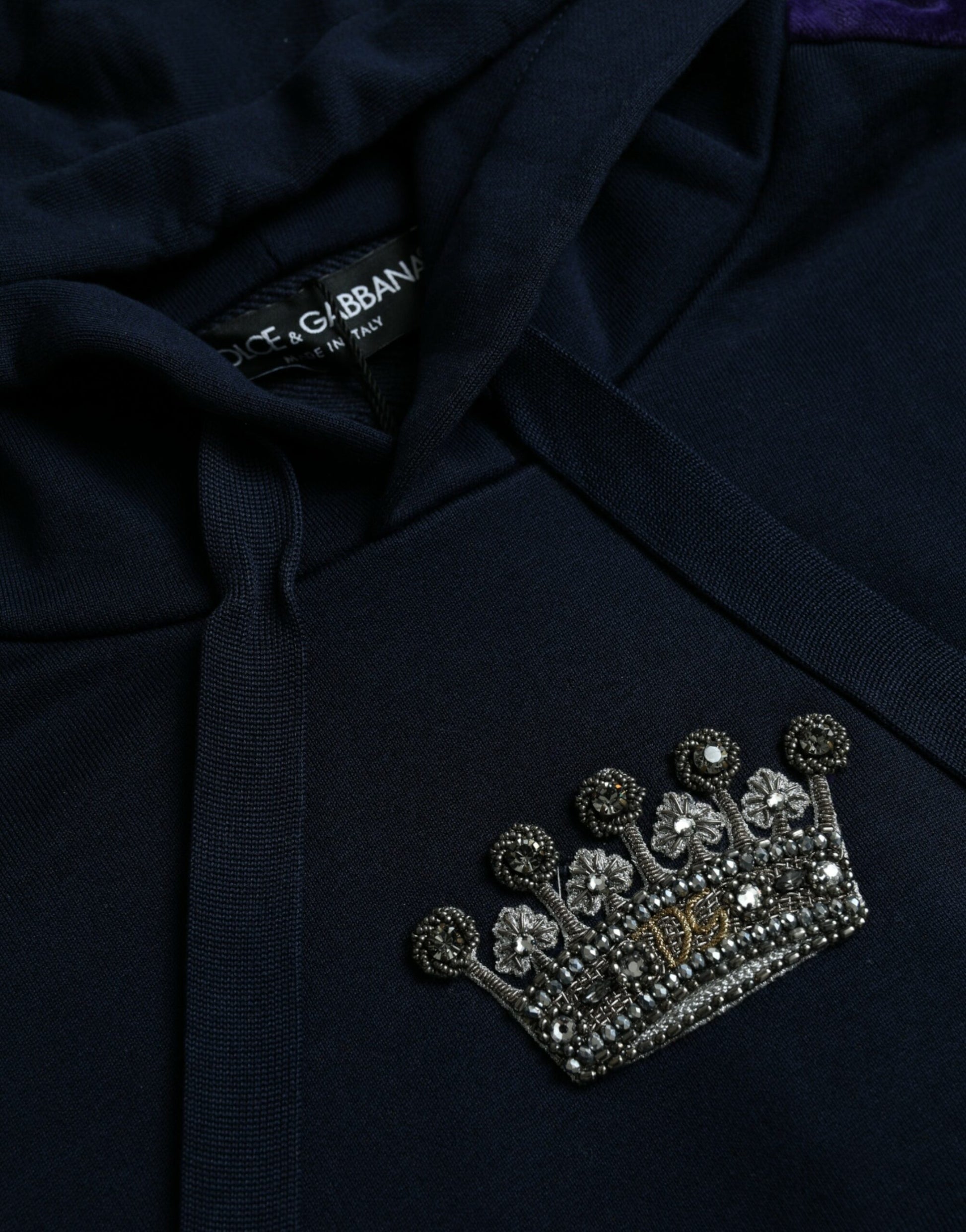 Dark Blue Cotton Crown Hooded Sweatshirt Sweater