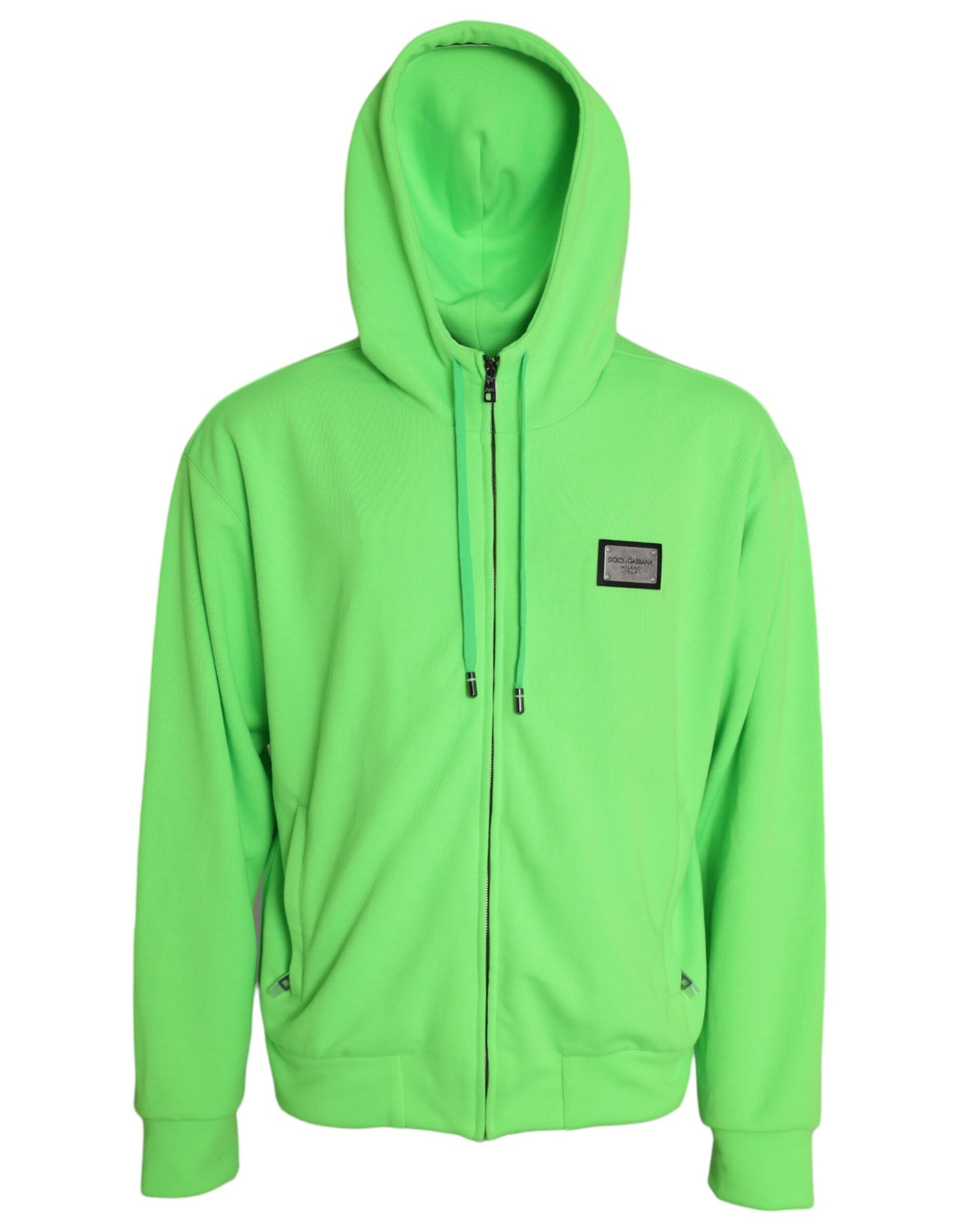 Neon Green Logo Full Zip Hooded Sweatshirt Sweater