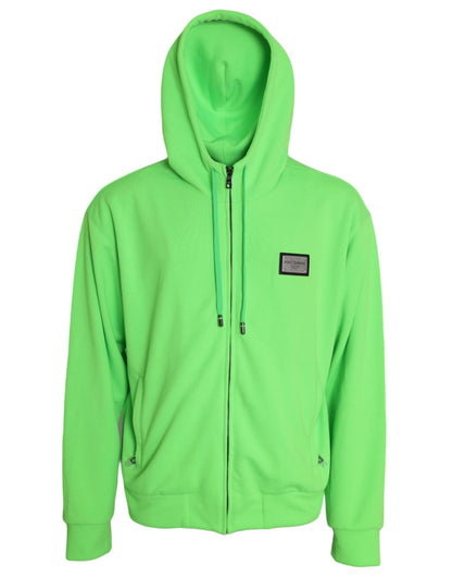 Neon Green Logo Full Zip Hooded Sweatshirt Sweater