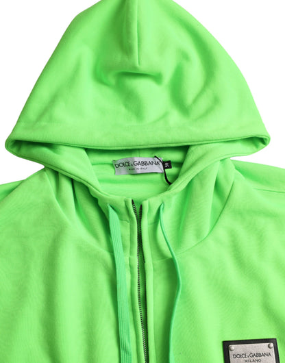 Neon Green Logo Full Zip Hooded Sweatshirt Sweater