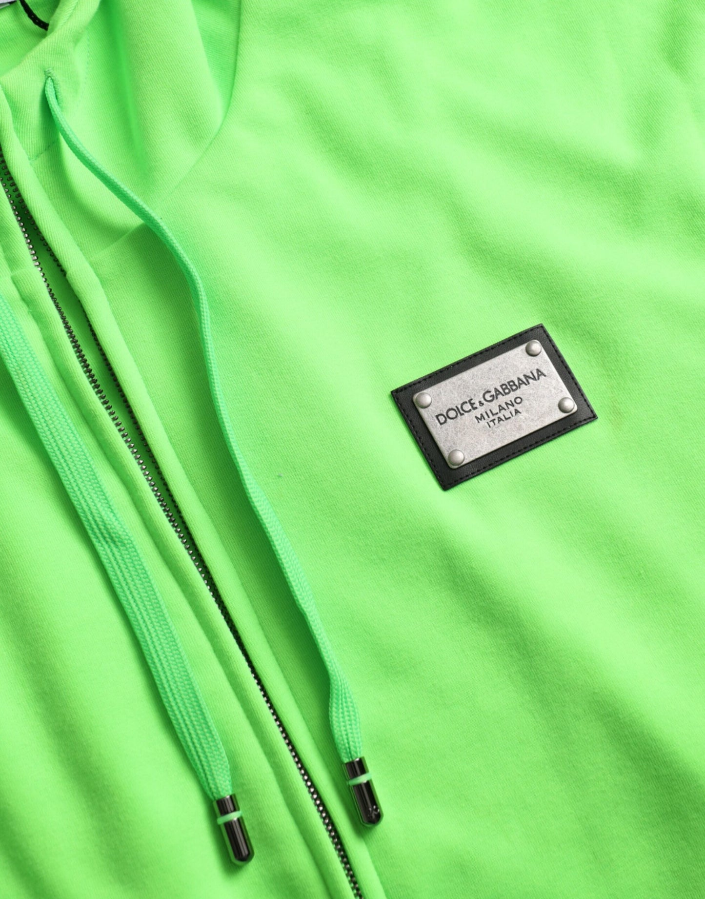 Neon Green Logo Full Zip Hooded Sweatshirt Sweater