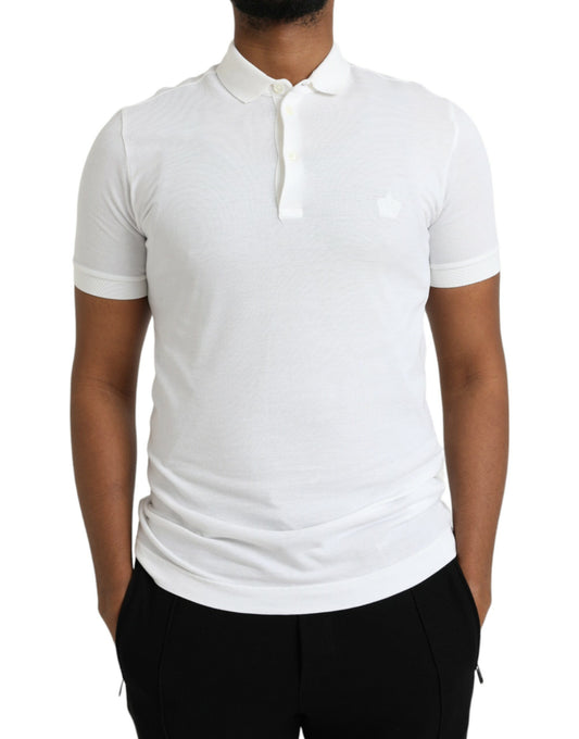 White Crown Patch Cotton Collared Polo T-shirt