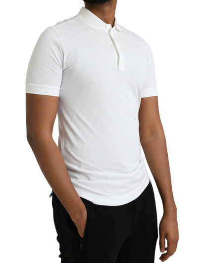 White Crown Patch Cotton Collared Polo T-shirt