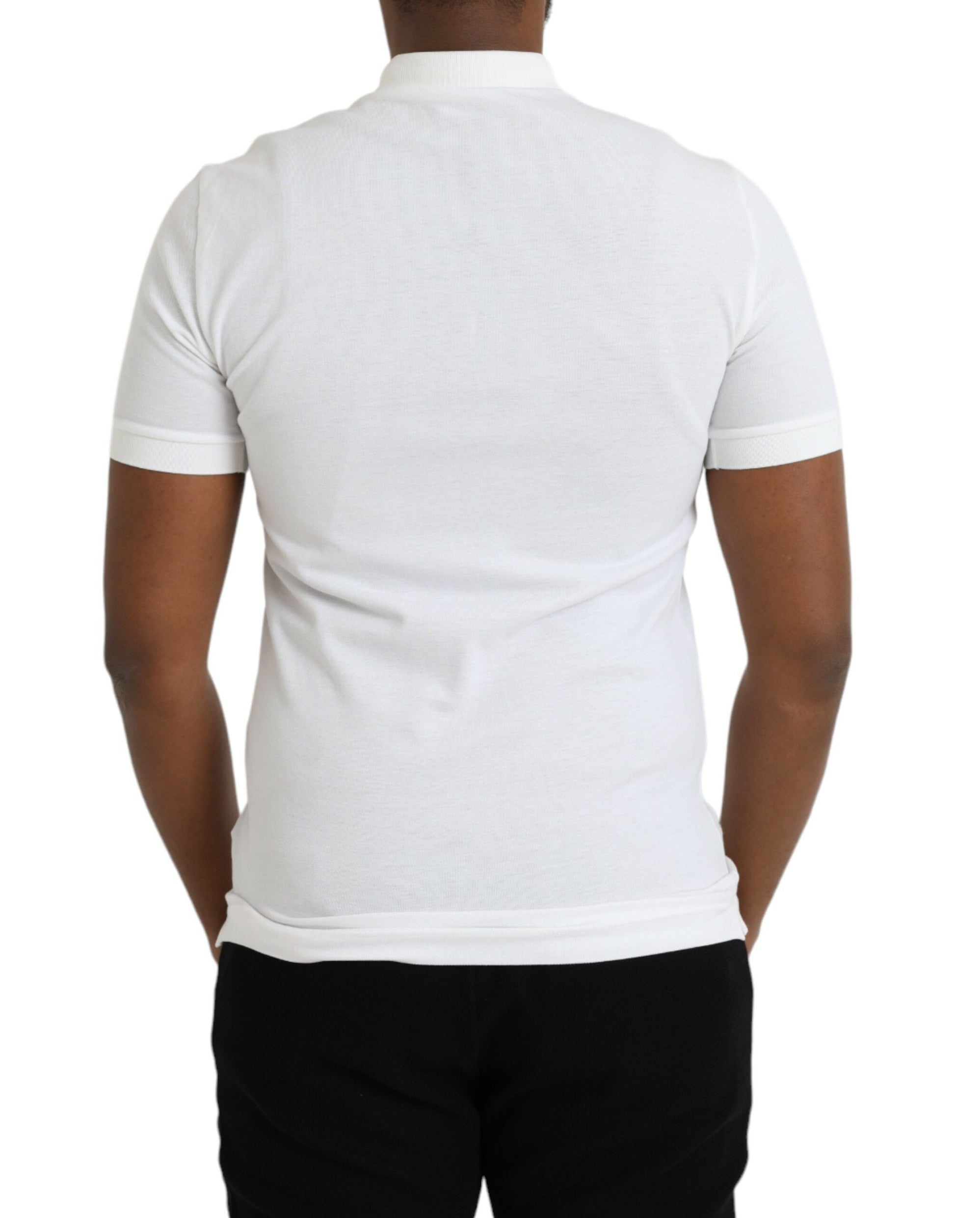 White Crown Patch Cotton Collared Polo T-shirt