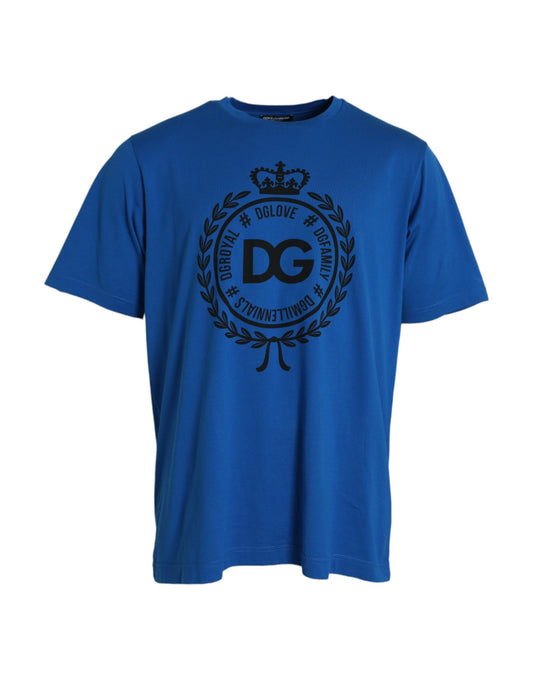 Blue Crown Logo Cotton Crew Neck T-shirt