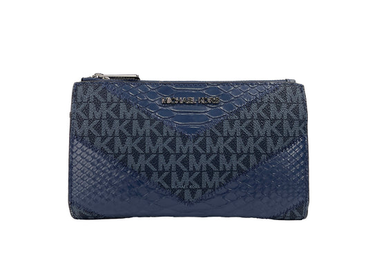 Jet Set Large Double Zip Python Navy Wristlet Wallet