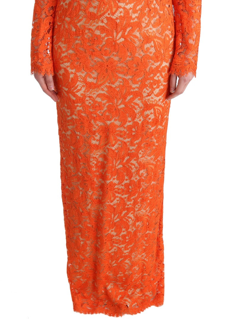 Elegant Long-Sleeve Full-Length Orange Sheath Dress