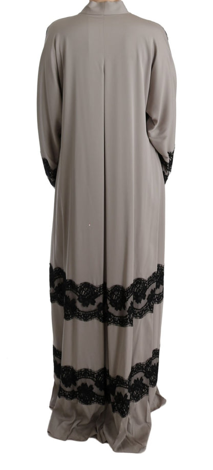 Elegant Gray Cape Kaftan Dress with Lace Detail