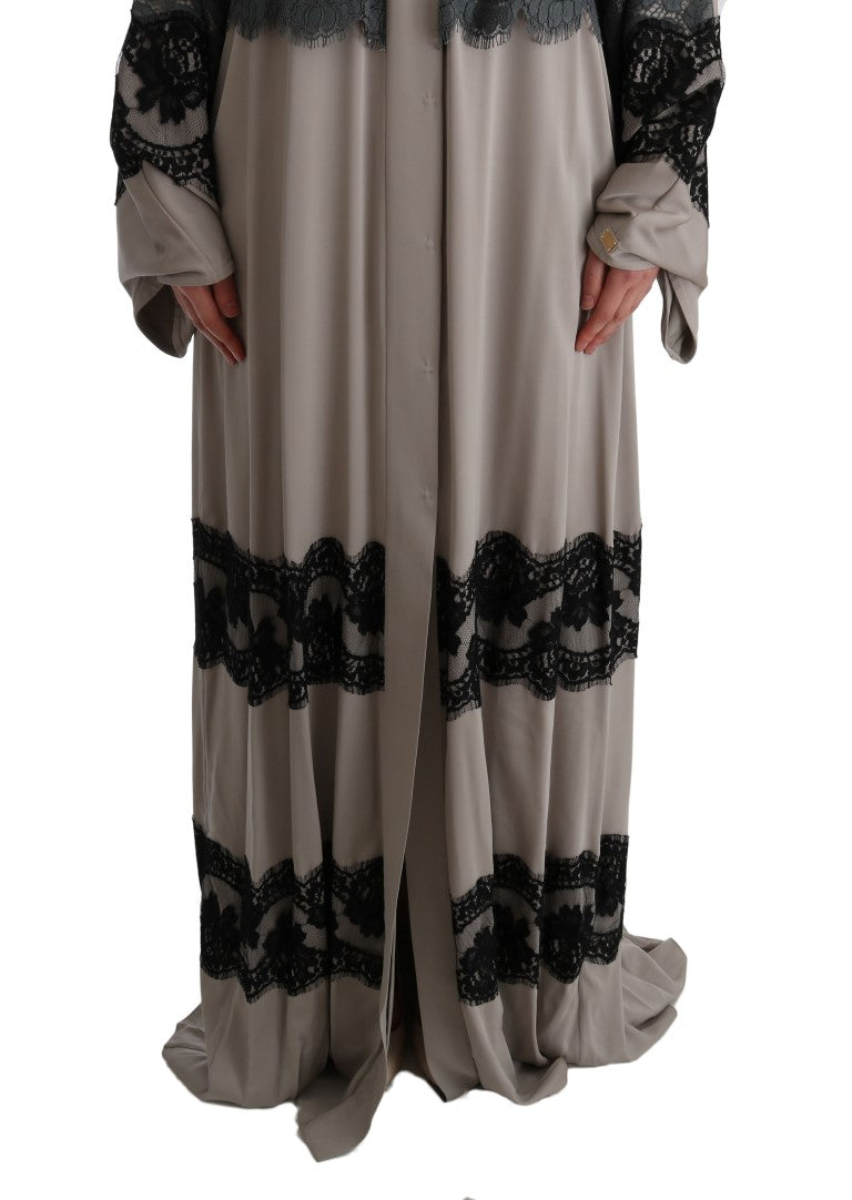 Elegant Gray Cape Kaftan Dress with Lace Detail