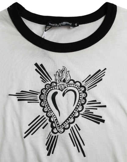 White Sacred Heart Cotton Crew Neck T-shirt