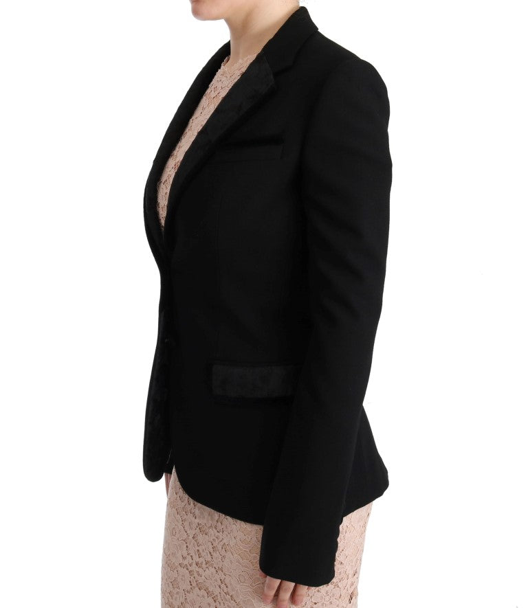 Elegant Black Jacquard Slim Fit Blazer