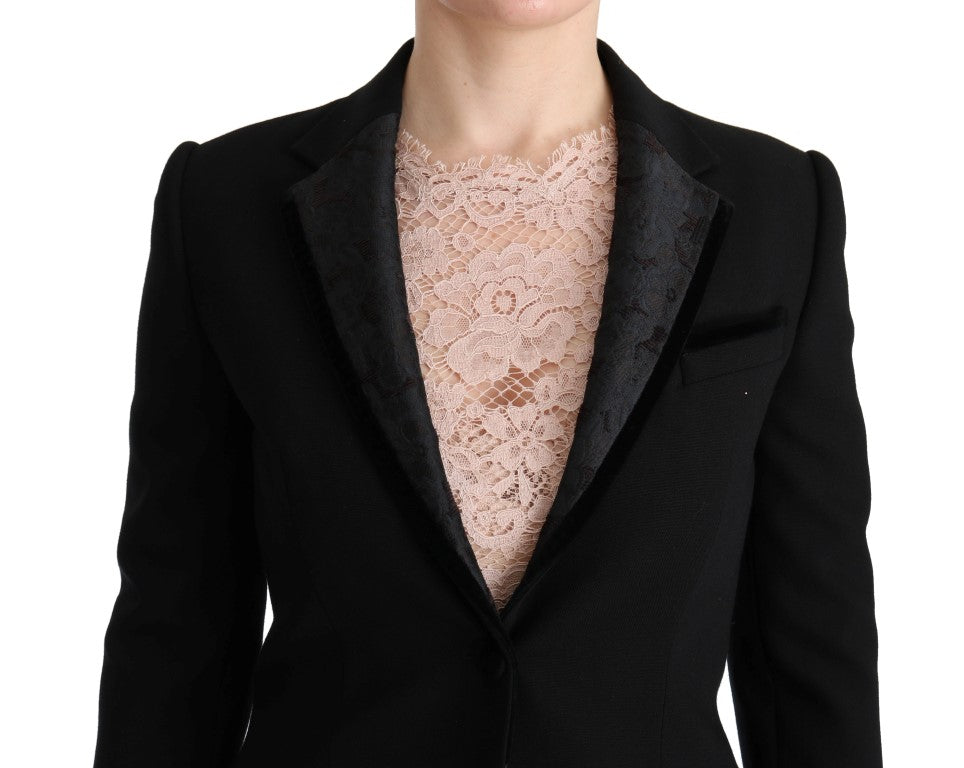 Elegant Black Jacquard Slim Fit Blazer