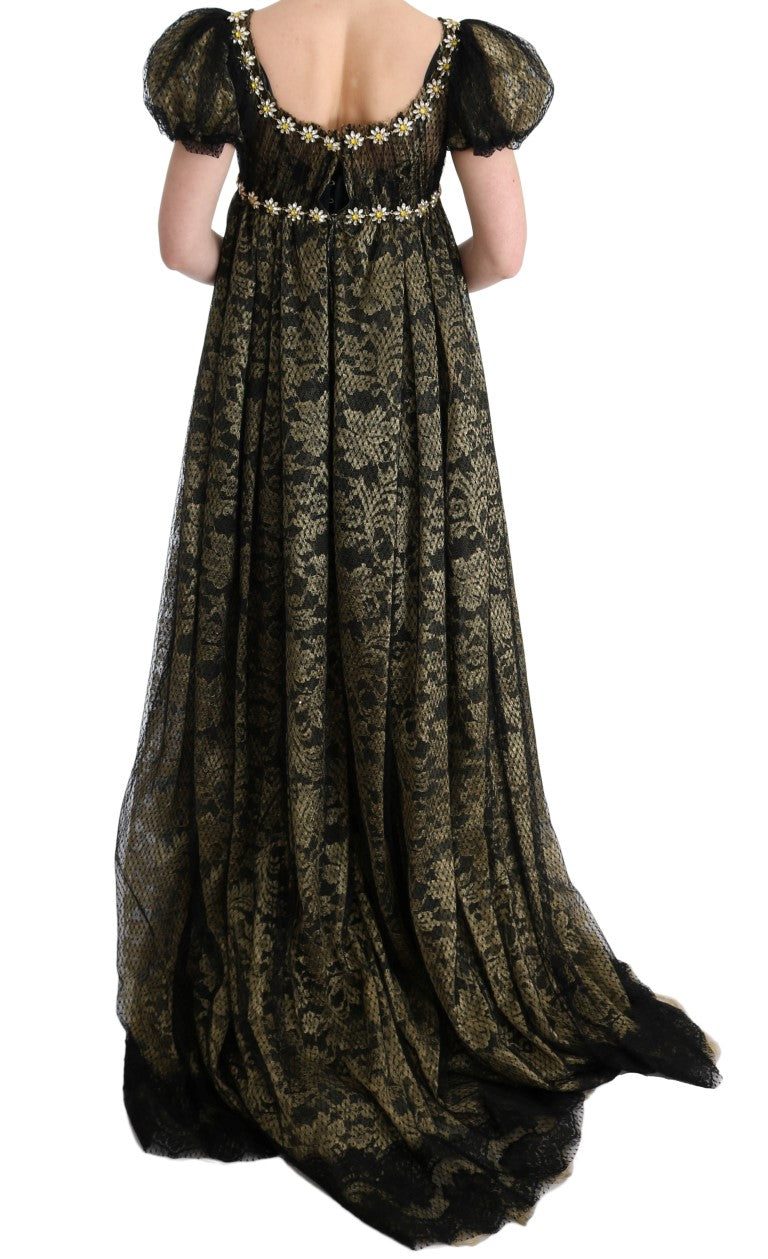 Sunflower Lace Crystal Maxi Shift Dress