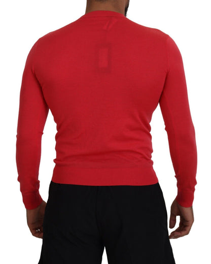 Red Wool Long Sleeves Crewneck Pullover Sweater