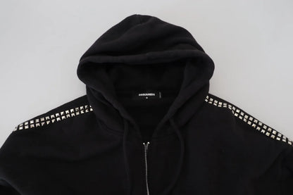 Black Embellished Full Zip Hooded Sweater