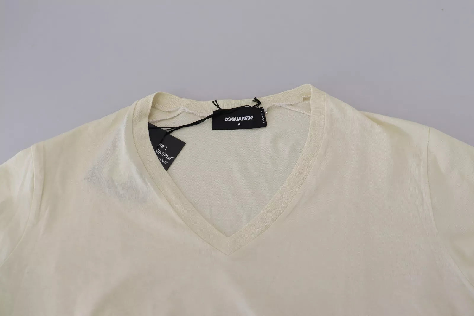 Off White Cotton Short Sleeves V-neck T-shirt