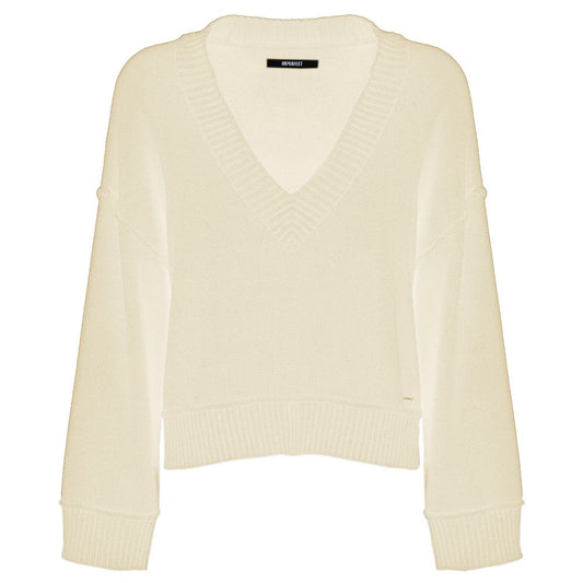 Chic Beige V-Neck Wool Blend Sweater