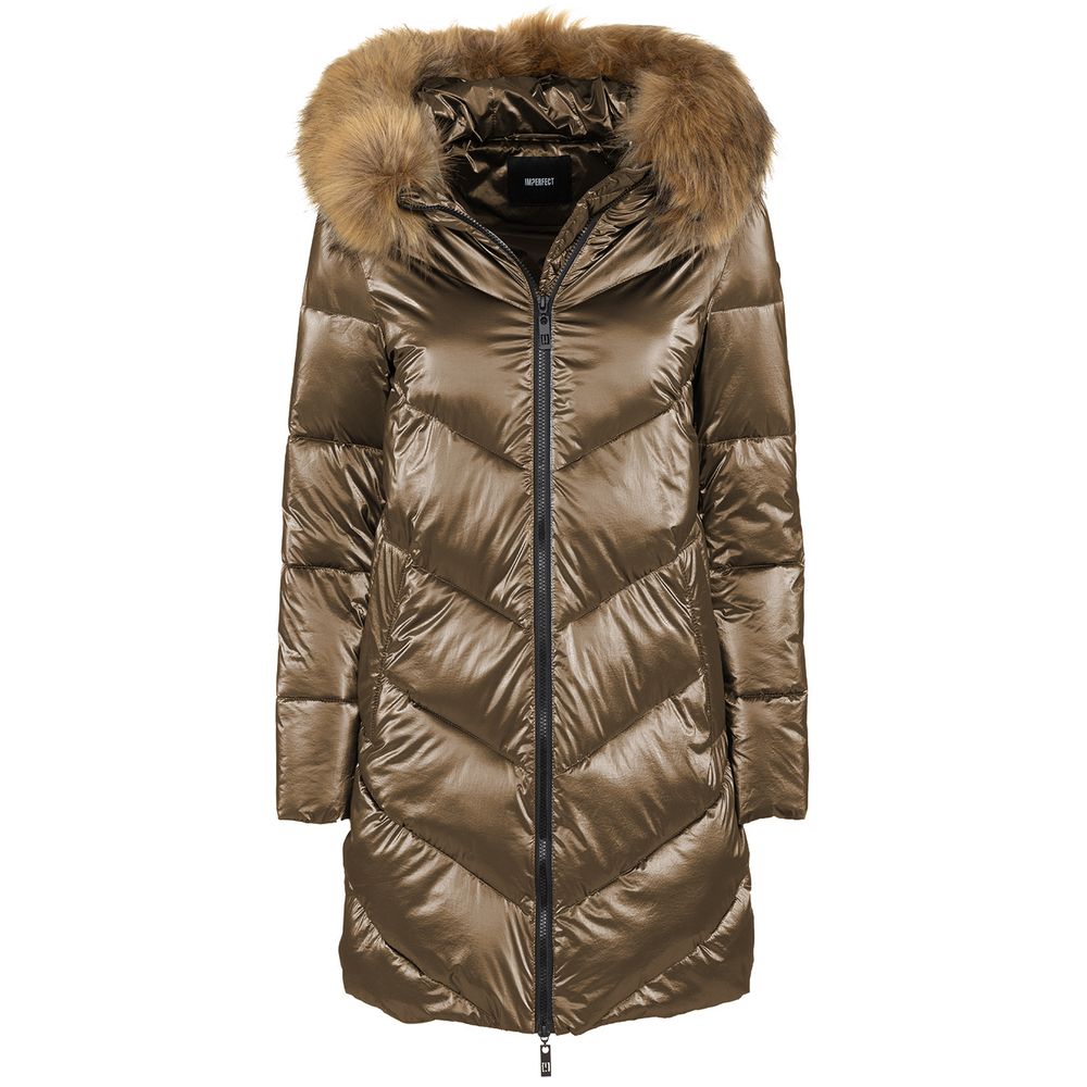 Eco-Chic Brown Down Jacket with Faux Fur Hood