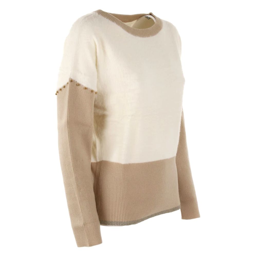 Elegant Crew-Neck Sweater with Metallic Accents