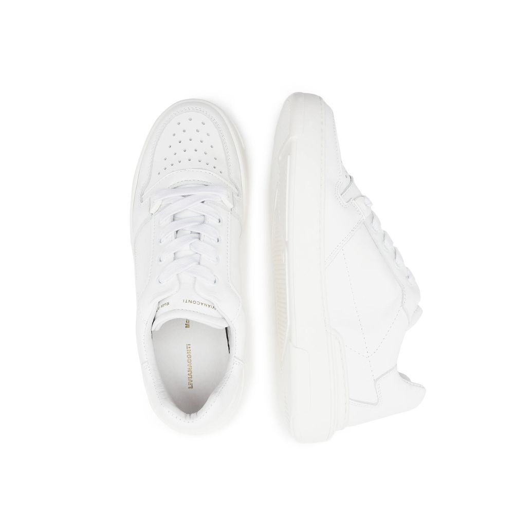 Elegant White Leather Sneakers with Gold Accents