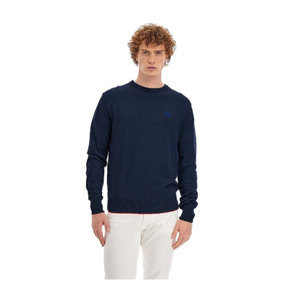 Blue Cotton Men Sweater