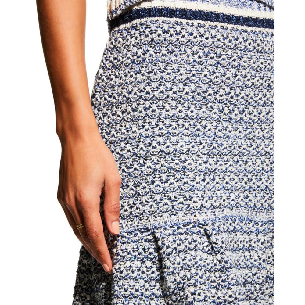 Elegant Jacquard Canvas Skirt in White & Blue