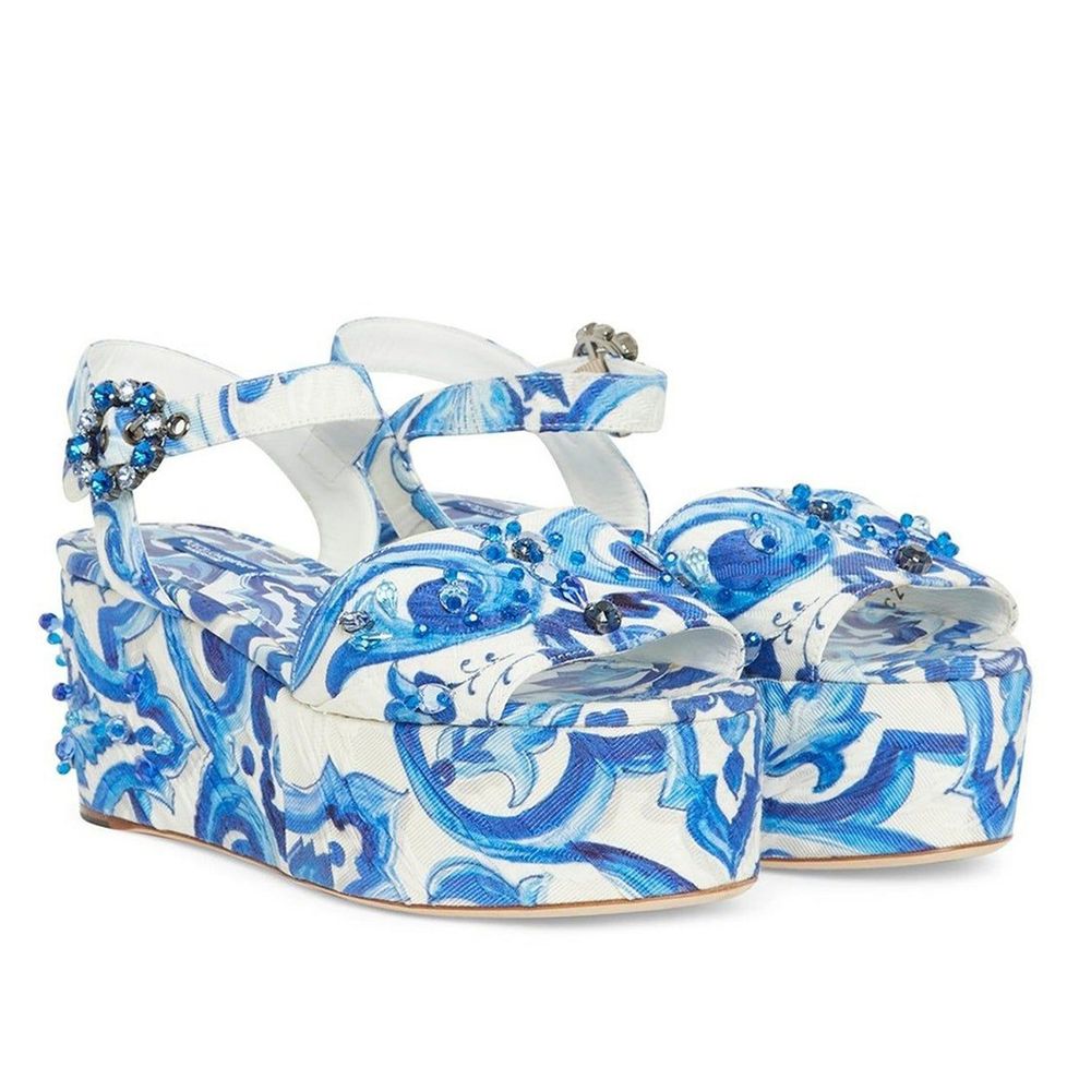 Majolica Crystal-Embellished Wedge Sandals