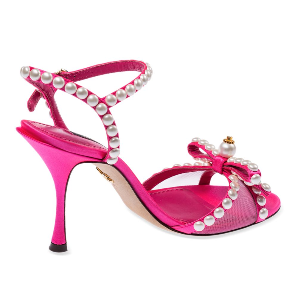 Elegant Fuchsia Sandals with Pearl Details