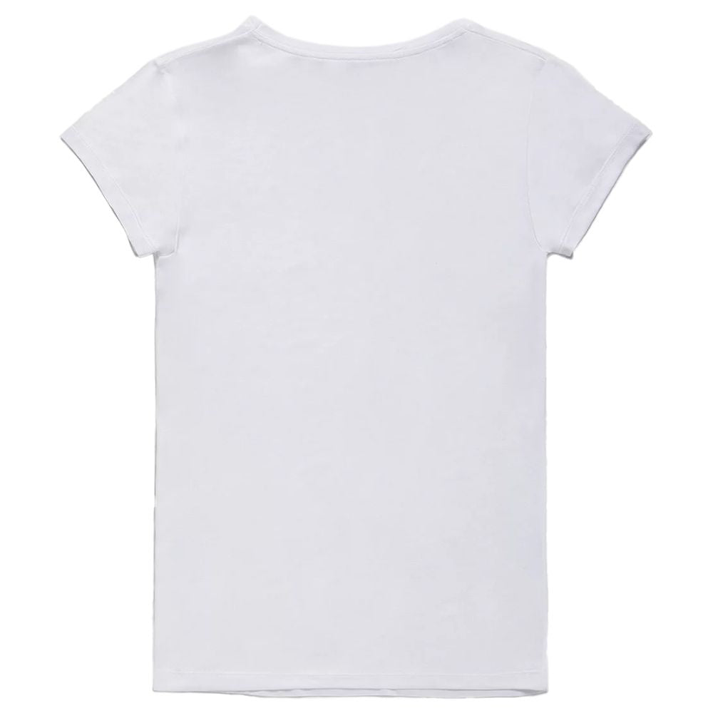 Elegant V-Neck Logo Tee in Pristine White